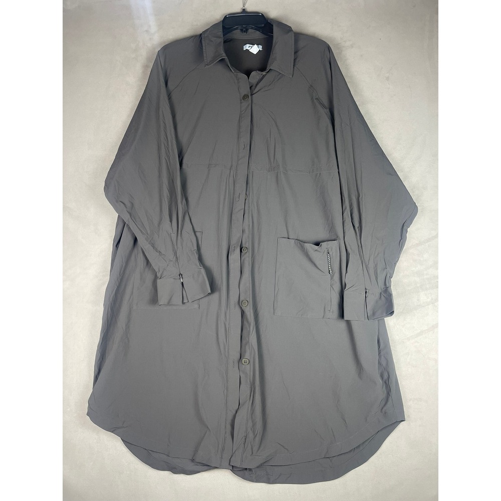 FLX Mens XXL Dark Gray Longline Utility Shirt Jacket‎ Zip Cuffs Ventilated Back